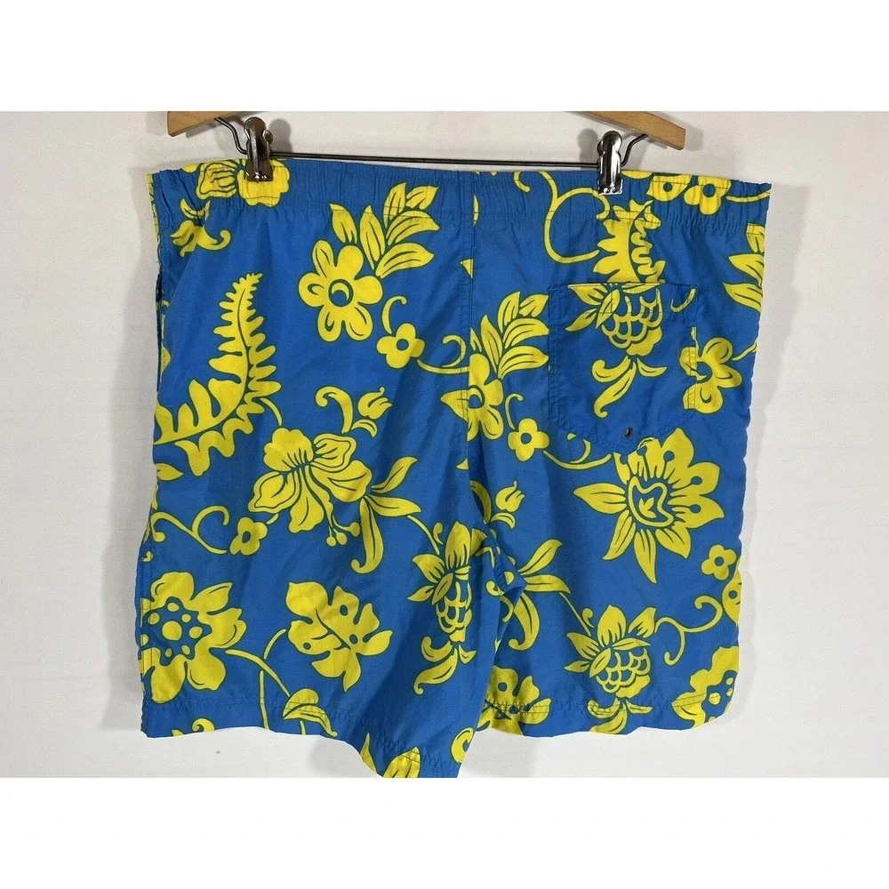 Polo Sport Mens Swim Trunks‎ Large Lined Blue Yellow Drawstring Pockets